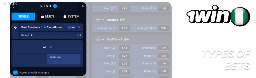 1win choose from various types of bets to suit their strategies