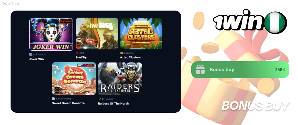 The 1win casino Nigeria lists more than 2,730 Bonus Buy slots