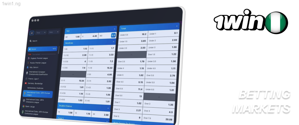 Every match has many various betting markets 1win