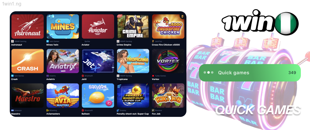 The 1win quick games category includes fast-paced options